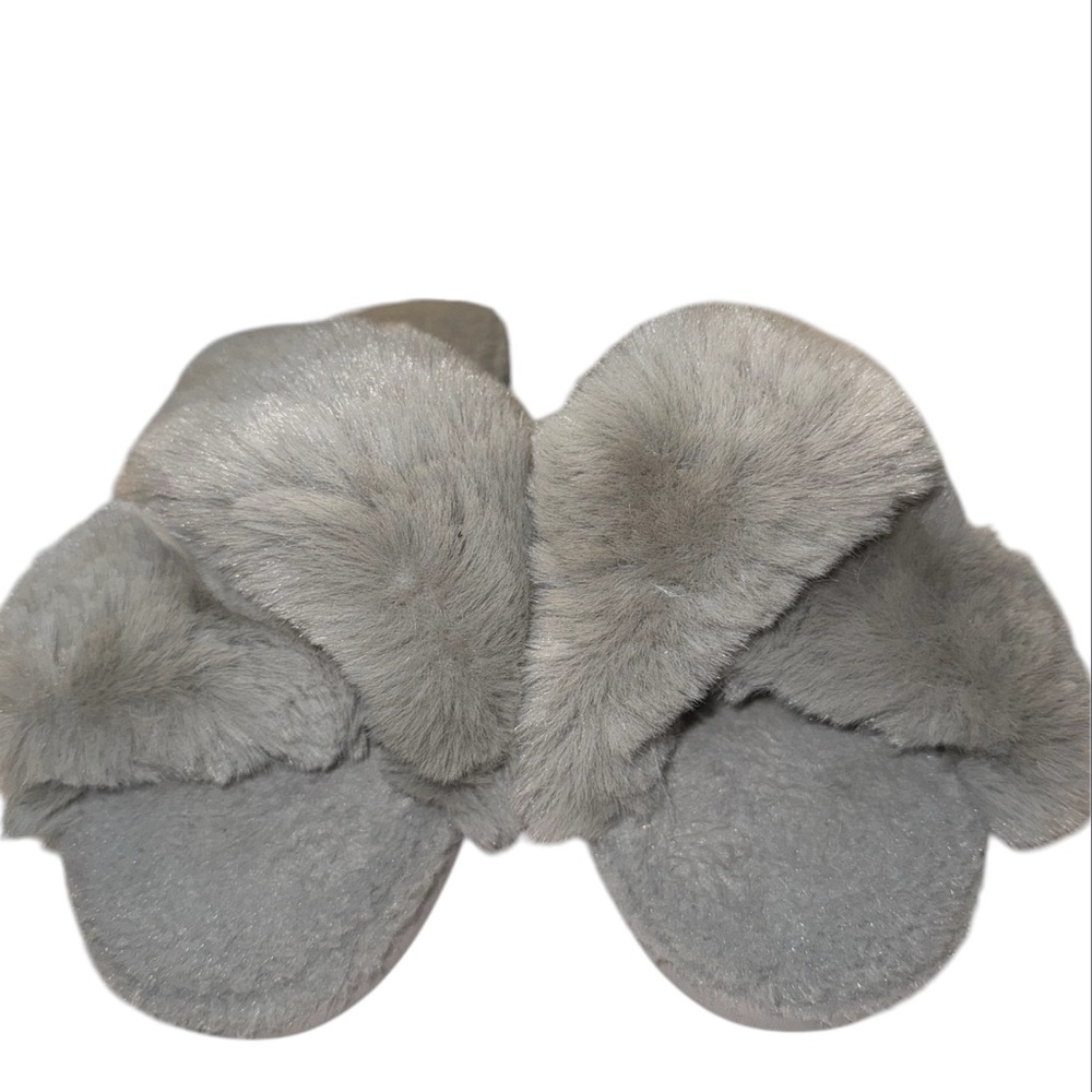 Plush Gray Faux Fur Slippers